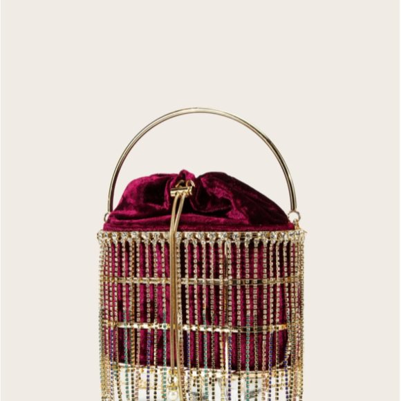 Tassel & Rhinestone Drawstring Bucket Bag - Picture 6 of 7